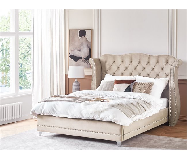 Beliani Cama com estrado Veludo AYETTE 225x215 Bege