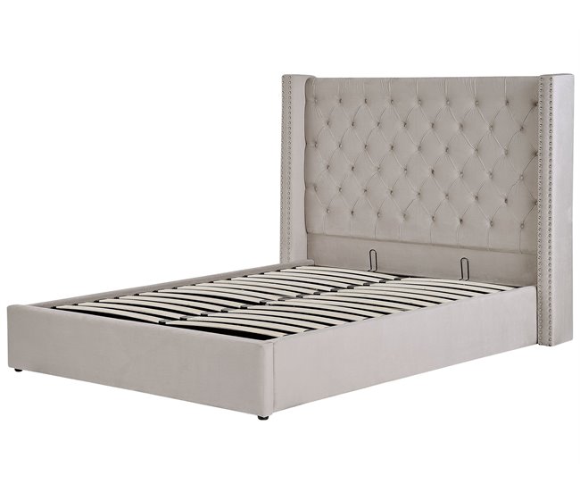 Beliani Cama com armazenamento Veludo LUBBON 190x217 Cinza Claro