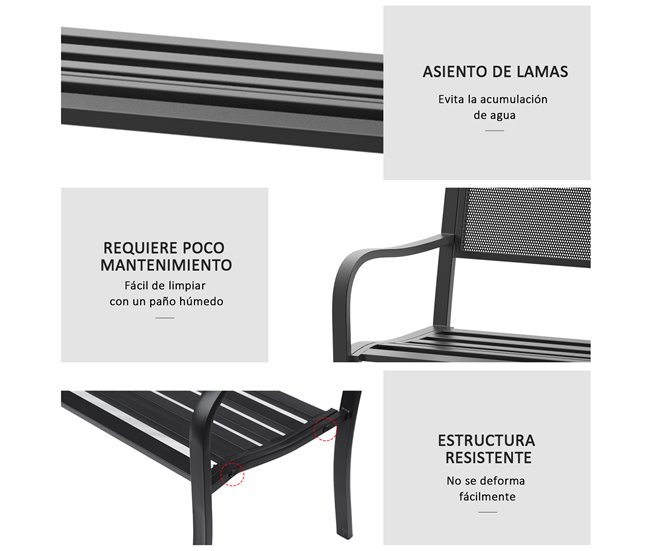 Banco de Exerior Aço Outsunny 127x60 Preto