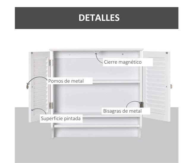 Armário Casa de Banho de Parede MDF kleankin 60 Branco