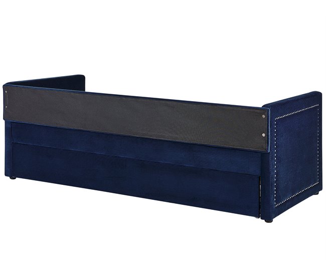 Beliani Cama com estrado Bombazine MIMIZAN Azul Marino