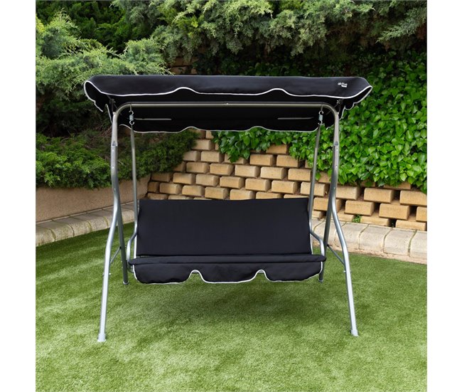 Cadeira de baloiço de jardim preta com capota basculante de 3 lugares Aktive Preto