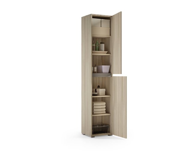 Armário multiuso com 2 portas com efeito madeira 45 Branco