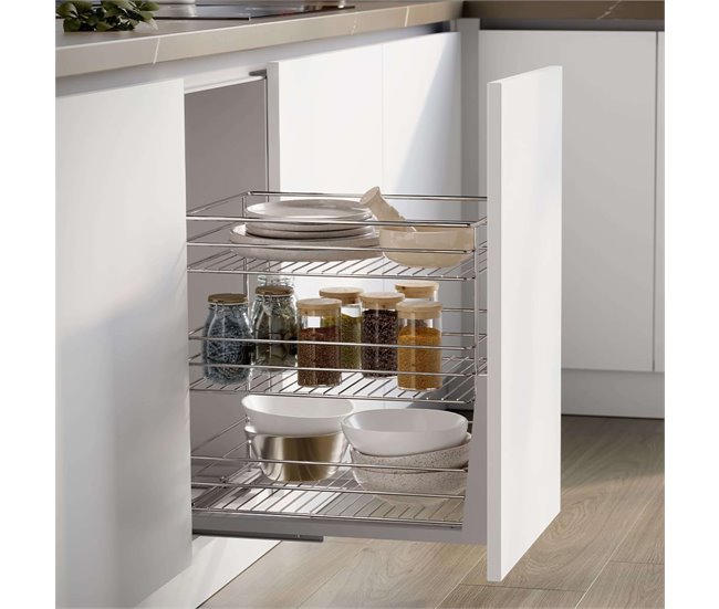 Módulo inferior de cozinha com carrinho removível Supra com fechamento suave Cinza