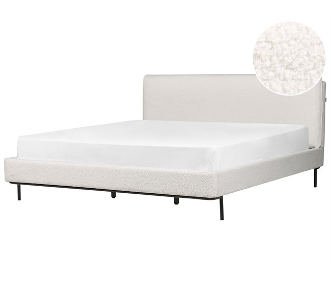 Beliani Cama com estrado Bouclé CORIO Branco/ Bege