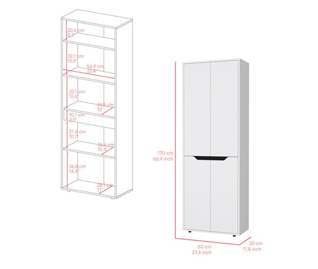 Armário de melamina Herring com 4 portas e 5 prateleiras Preto