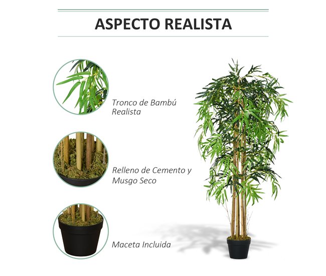 Árvore de bambu artificial PE, PP, Cimento Outsunny Verde