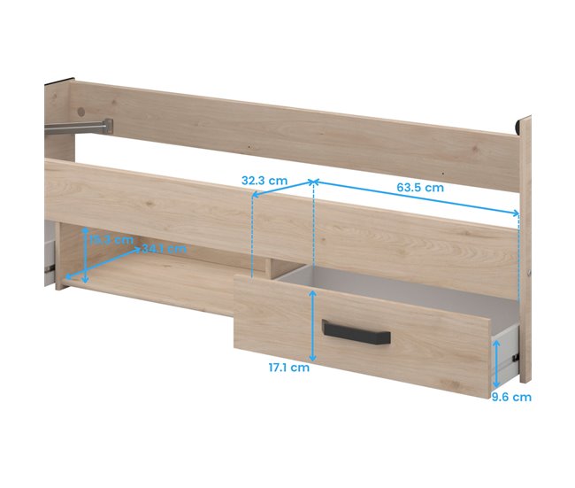 Cama Jovem Village com 2 gavetas e 1 nicho 90x203 Branco/cinza