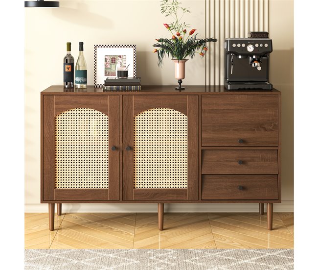 Aparador de painel de partículas com 3 portas e 2 gavetas Madeira