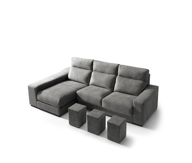 Chaise longue 3 lugares com 3 puffs FULL Antracite