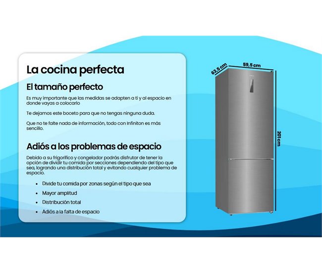 INFINITON Frigorifico Combinado FGC-345C20XEM, 330 l Inoxidavel
