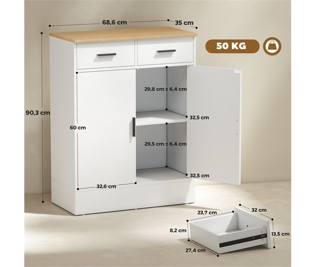 Aparador Melamina de Madeira HOMCOM Castanho