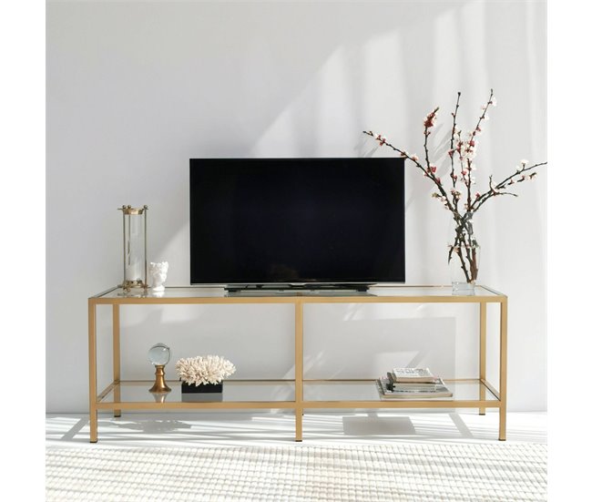Armário de televisão de vidro Dourado