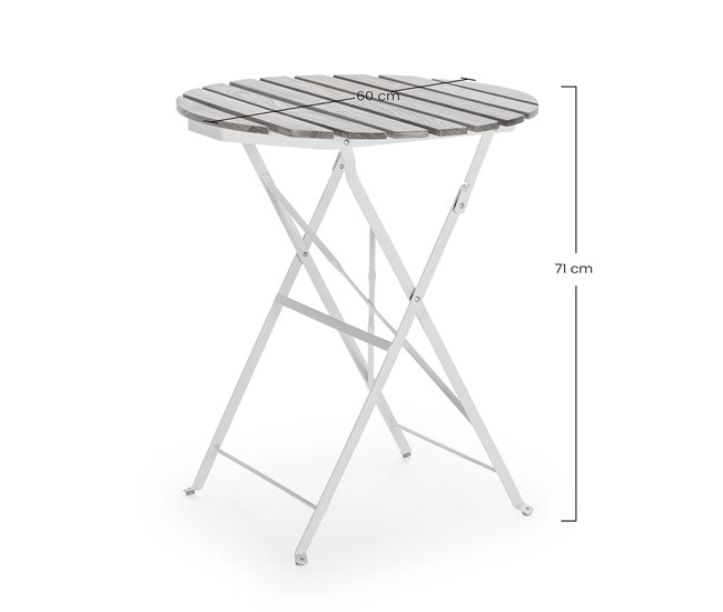 Mesa dobrável para jardim Ambar em madeira e metal 60x60 Branco/ Madeira