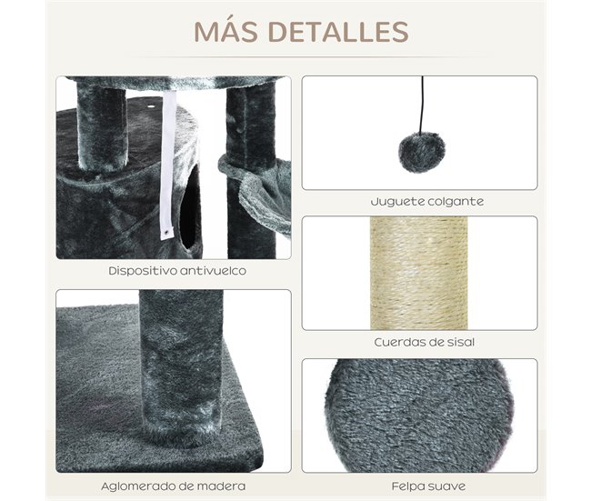 Arranhador de árvore para gatos PawHut Cinza