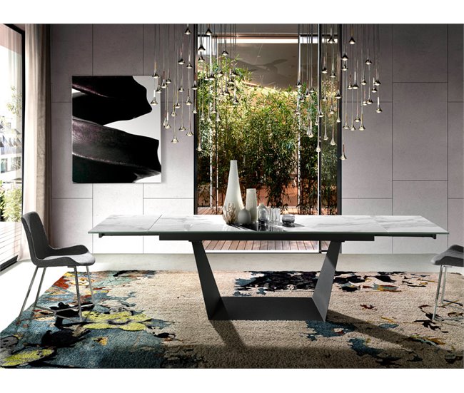 ANGEL CERDA Mesa de jantar extensível em mármore branco Branco/ Preto