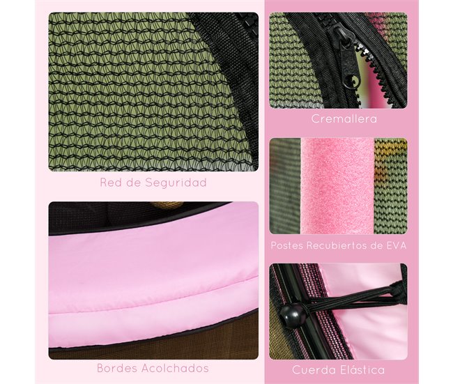 Trampolim para Crianças Aço, PP e EPE HOMCOM Rosa