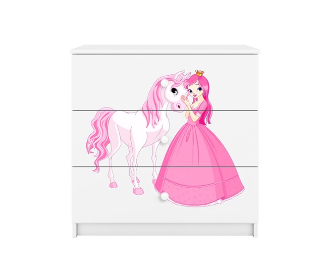 Kocot Kids Babydream Cómoda de 3 gavetas A Princesa e o Cavalo Branco