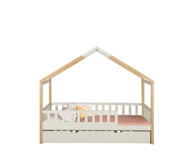 Cama nido de madeira maciça WOOD 90x190 cm em branco natural Branco/ Madeira
