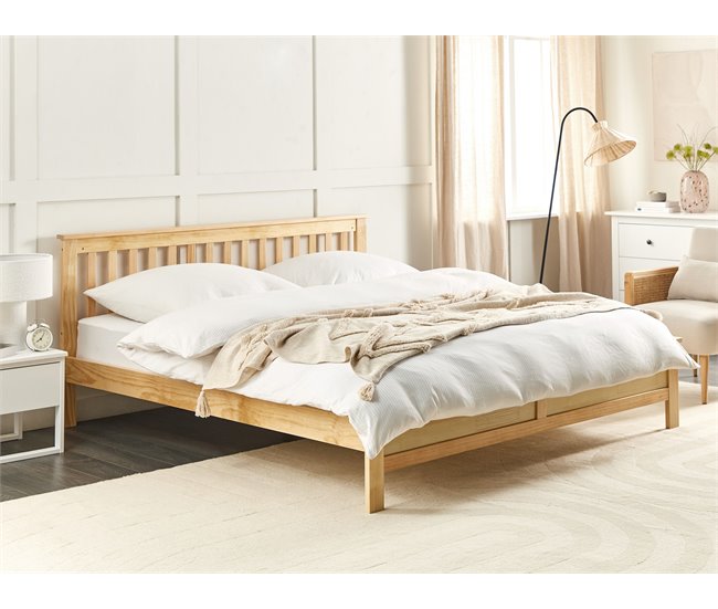 Beliani Cama com estrado Pinho MAYENNE 169x208 Castanho