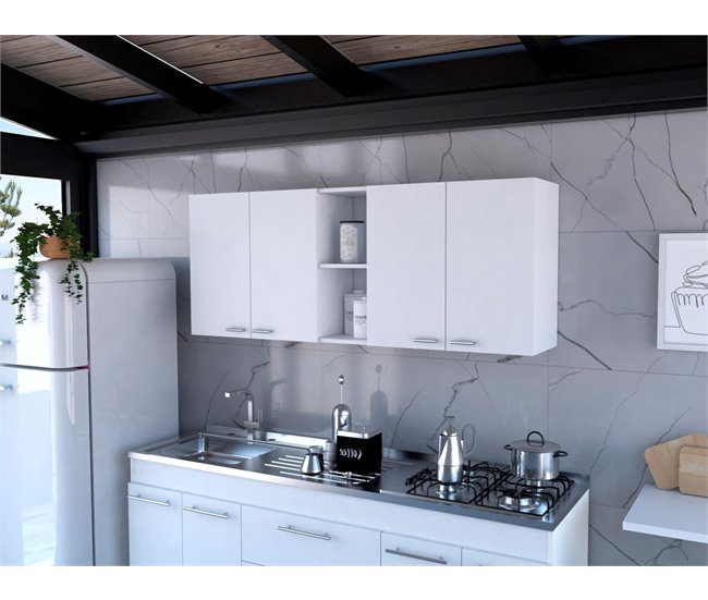 Móvel de cozinha Portofino 150, com prateleiras para pratos Branco