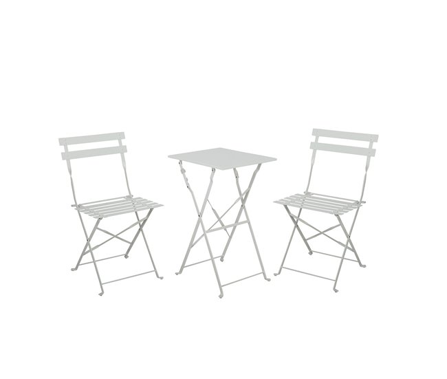 Conjunto de terraço metálico dobrável com 2 cadeiras e mesa quadrada Bistreau O91 Branco