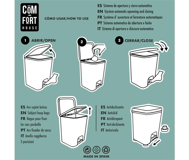CASA COM-FORT | Lixeira com pedal | Capacidade de 37 litros Azul
