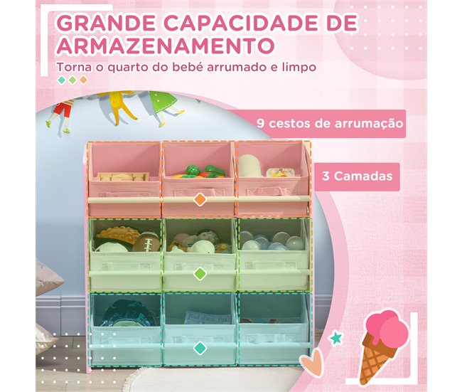 Estante para Brinquedos MDF e Tecido não Tecido ZONEKIZ 63 Cinza