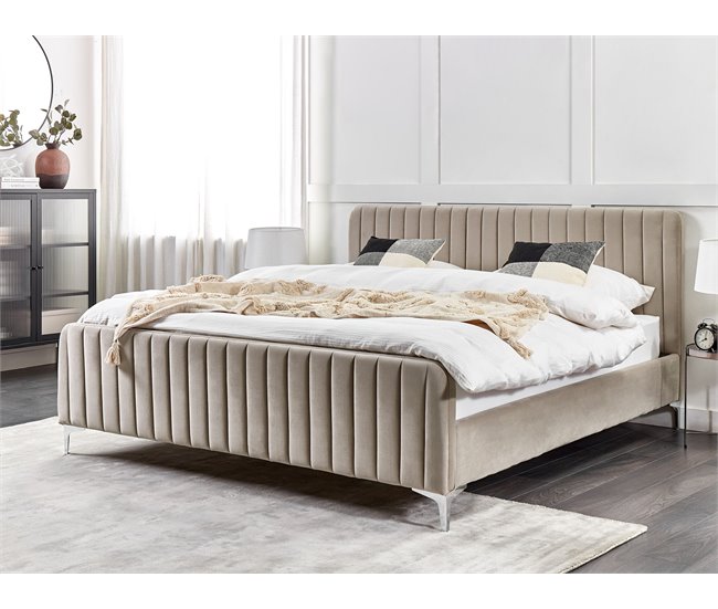 Beliani Cama com estrado Veludo LUNAN 186x215 Cinza