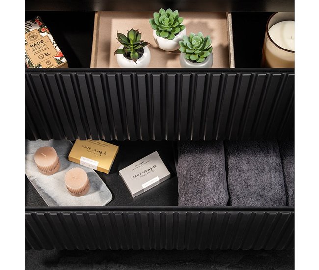 Móvel de casa de banho para lavatório Newport com 2 gavetas MDF 160 Preto/ Madeira