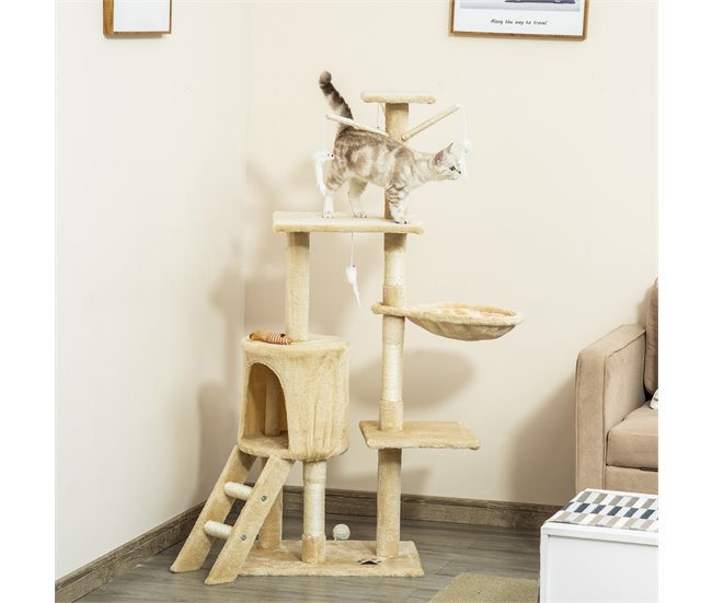 Arranhador para Gatos Aglomerado, Pelúcia e Corda de Sisal PawHut Bege