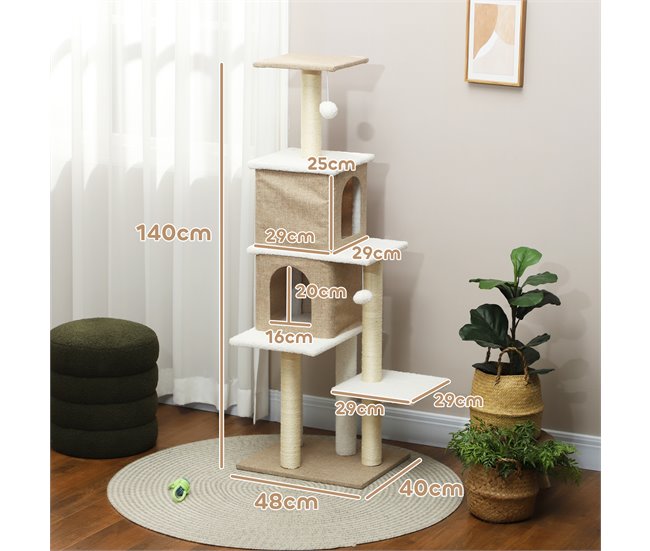 Arranhador para Gatos Aglomerado de Madeira, Pelúcia e Sisal Castanho