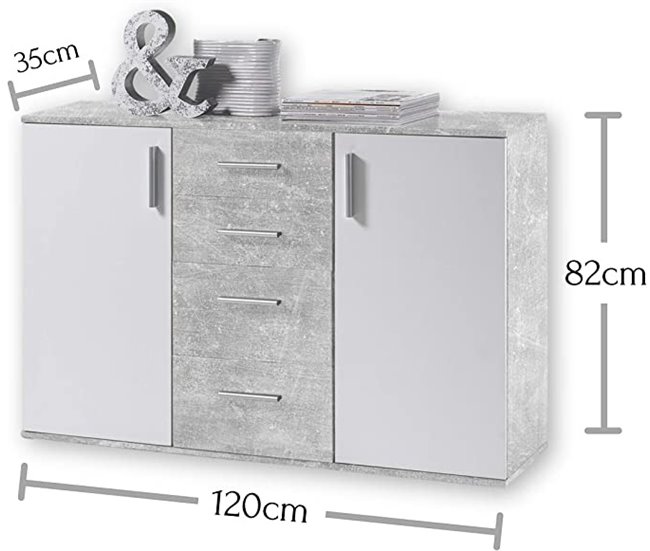 Aparador Cômoda 2 Portas e 4 Gavetas 120 Branco