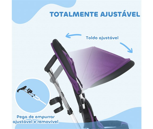 Triciclo Evolutivo para Bebés Poliéster e Metal HOMCOM Roxo