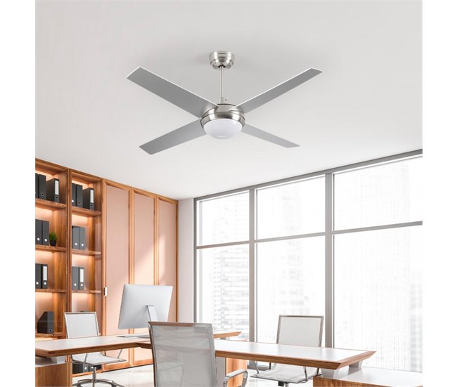Ventilador de teto com luz  4 lâminas Dayron Prata
