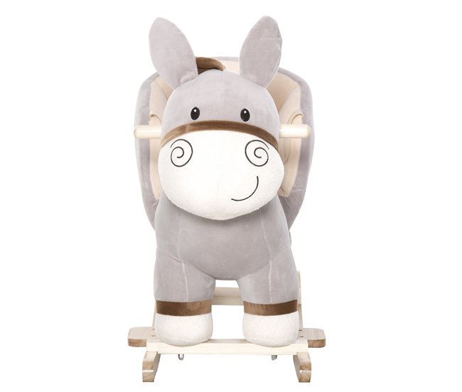 Baloiço Infantil Madeira de Álamo, Metal e Pelúcia HOMCOM Cinza