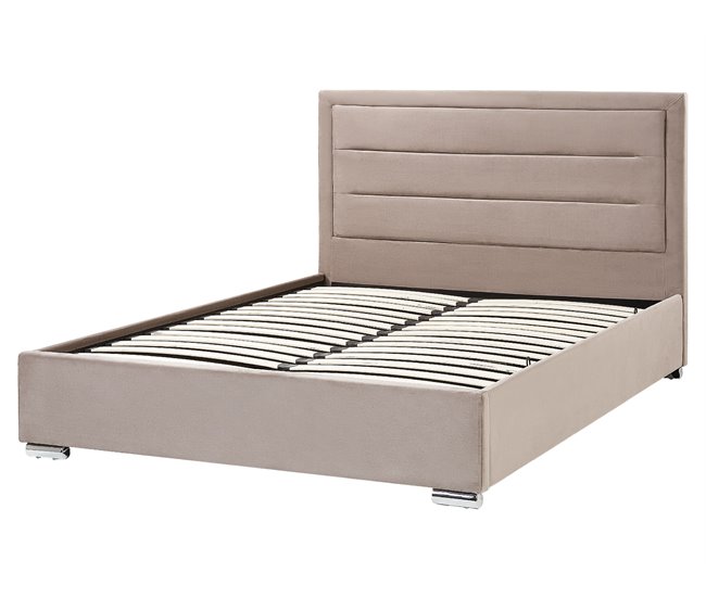 Beliani Cama com armazenamento Veludo ROUEN Cinza Escuro