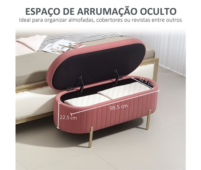 Banco Pé de Cama Poliéster HOMCOM, casa - quarto Rosa
