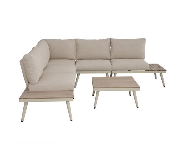 Set de jardim BIARRITZ com sofá e mesa de centro branca Branco/ Madeira