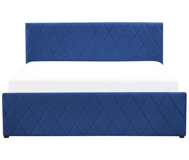 Beliani Cama com estrado Veludo ROCHEFORT 170x214 Azul Marino
