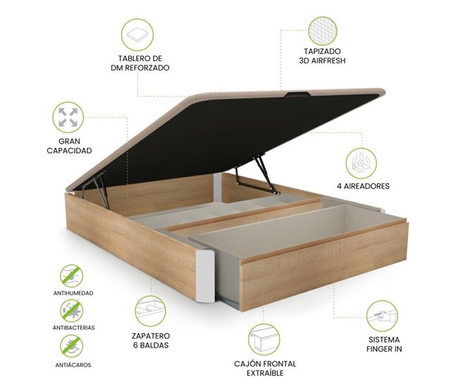 Sommier rebatível luxo S-Max 3D 150x190 Natural/ Branco