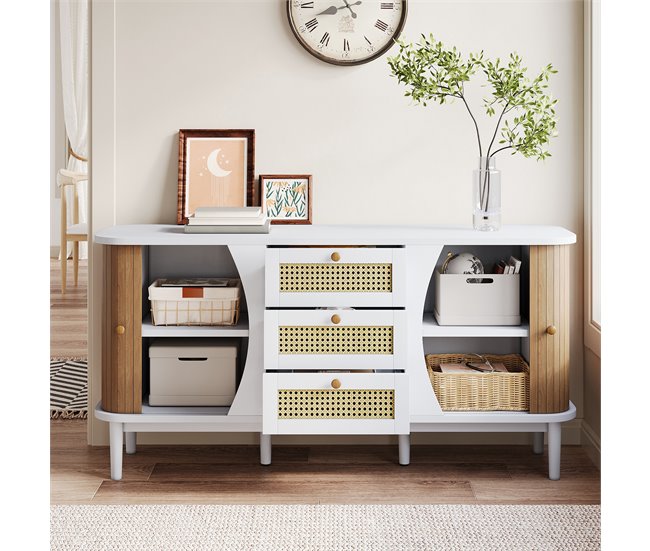 Aparador com 2 portas e 3 gavetas 140 Natural/ Branco