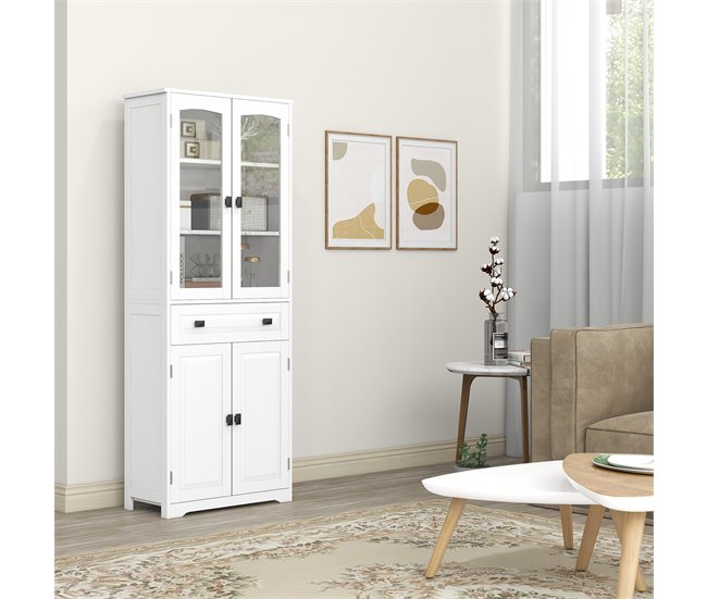 Armário de Cozinha Melamina de madeira, MDF e vidro temperado Branco