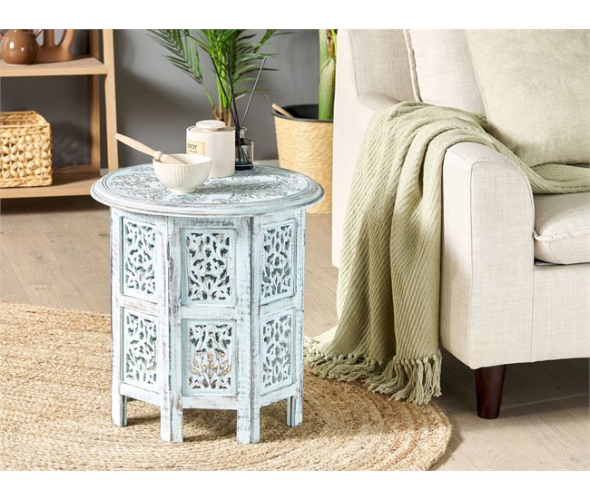 Beliani Mesa auxiliar BORAI Azul Claro