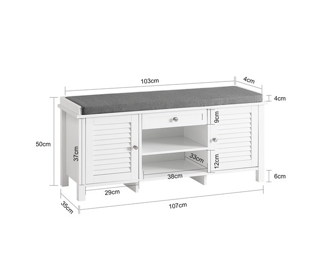 Banco para sapatos 1 gaveta 2 portas 2 prateleiras FSR83-W SoBuy Branco
