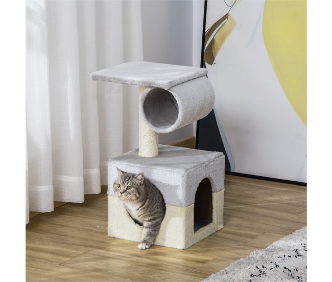 Árvore Arranhador para Gatos Aglomerado de Madeira e Pelúcia Cinza
