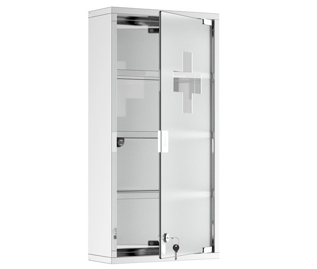 Armário para Remedios Aço 430 inox, porta em vidro temperado Cinza