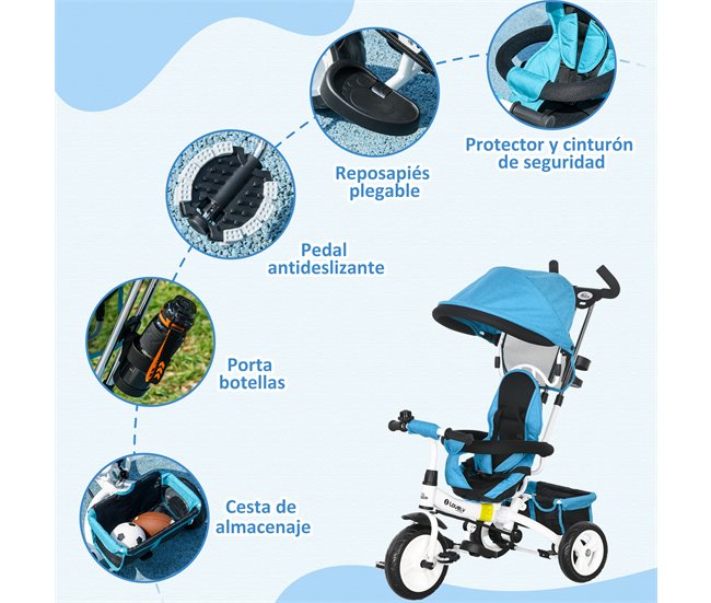 Triciclo para Bebés metal, plástico PP e tecido de poliéster Azul