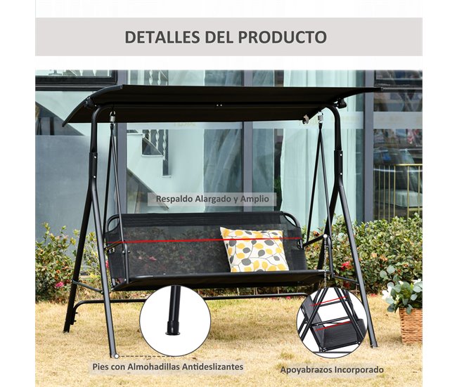 Baloiço de Jardim Metal, Poliéster, Textileno Outsunny Castanho