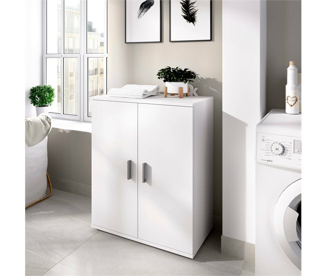 Armário multiuso com 2 portas com efeito madeira Branco
